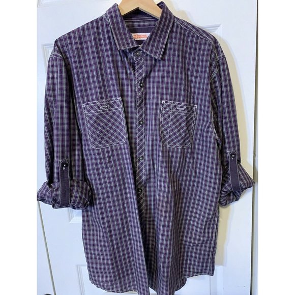 Michael Brandon‎ Button Up Shirt Men’s Sz XL Purple Black White Long Sleeve - Picture 5 of 8